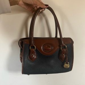 Dooney and Bourke Vintage Mini Satchel - Black All Weather Leather - Brown Trim